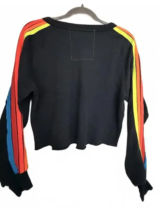 Aviator Nation Smiley Face Cropped Sweatshirt with Neon Stripes Small - Picture 4 of 5
